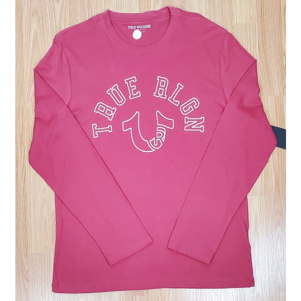 NWT True religion mens arch big logo long sleeve graphic tee earth red pullover